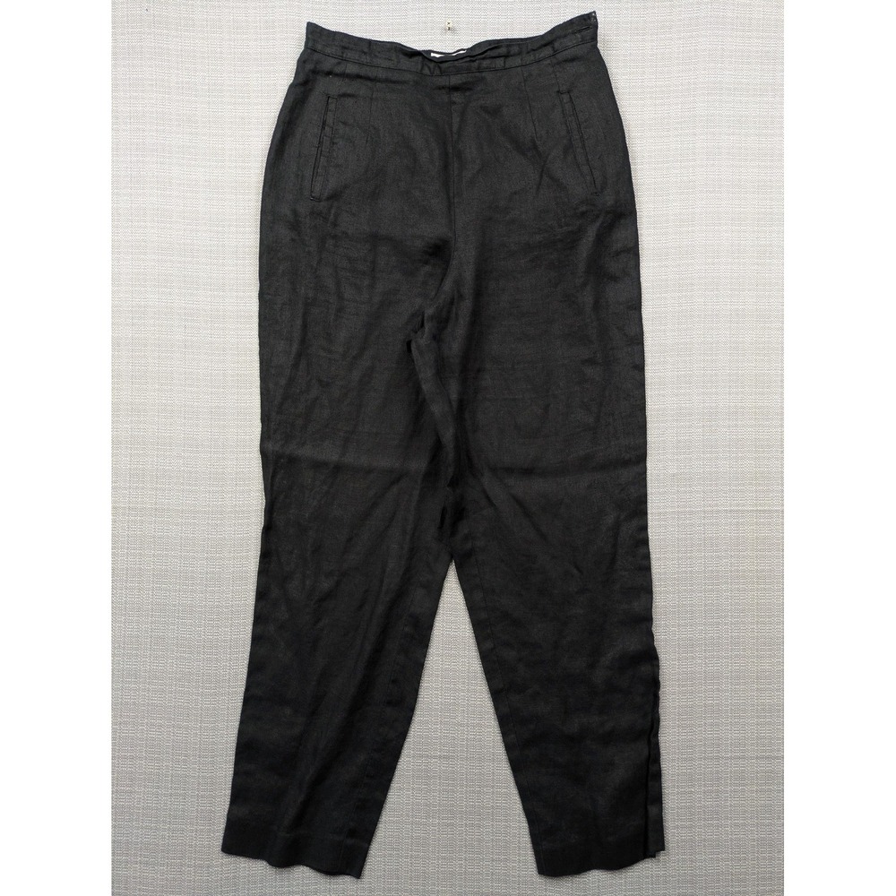 Talbots Pants Women 12W Black Irish Linen Pleated Relaxed Dress Lightweight
